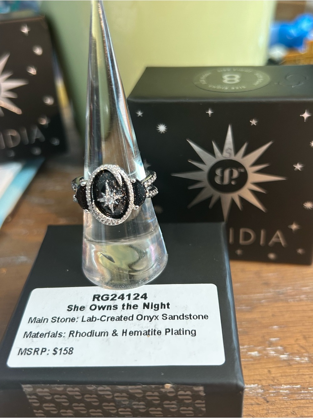 New in Box BP Obsidia- She Owns the Night- size 8- onyx sandstone on rhodium